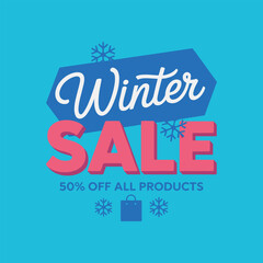 Winter Sale Promotional Banner with Snowflakes and Shopping Icons