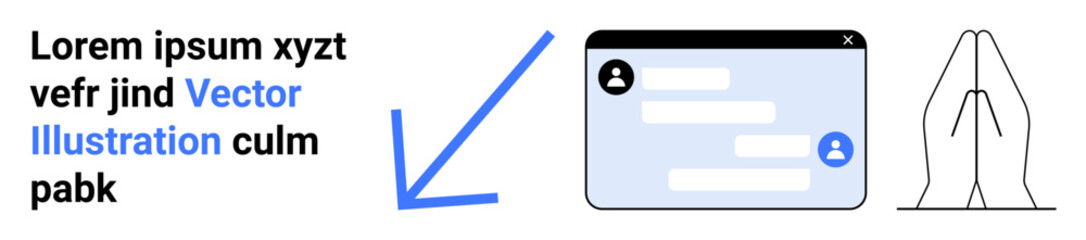 Fototapeta premium Online communication, social media platforms, messaging apps, user interaction, web interface, digital design. Dialogue box with profiles and speech bubbles next to a minimalistic hand gesture