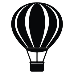 Black hot air balloon silhouette with white stripes and basket