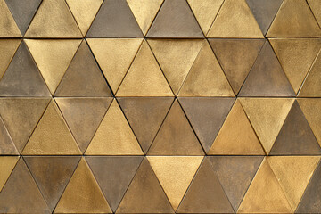 Abstract geometric triangle pattern with gold and bronze textured metal tiles