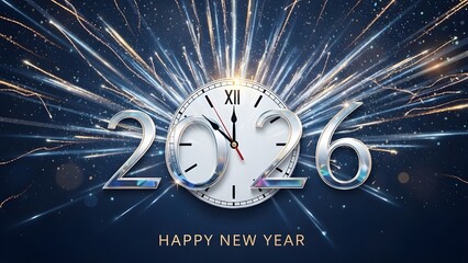 Countdown to 2026: A Festive New Year Graphic with Striking Clock, Metallic Numbers, Fireworks, and Golden Text Celebrating the Joyful Anticipation and Sparkling Arrival of a New Beginning