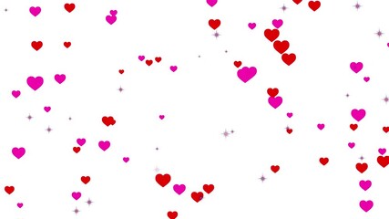 valentines day hearts falling isolated alpha channel animation. red and pink hearts motion graphics for romantic celebration.
