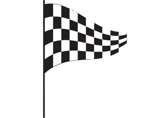 Fototapeta premium Racing checkered flag on a pole with a curved, waving motion (black and white vector silhouette)