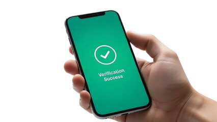 Hand holding smartphone with verification success message on screen