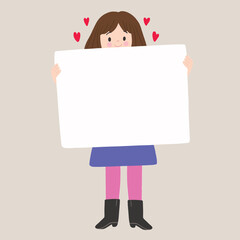 Illustration of Girl Holding a Blank Sign