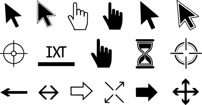 Cursor icons set and Computer curser vector icon Pointing sign Curser silhouette vector art of illustration
