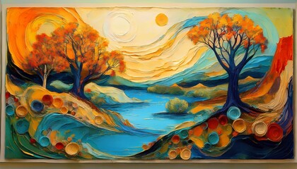 paintings created using only repurposed materials showcasing nature scenes and abstract forms nature painting unique artwork
