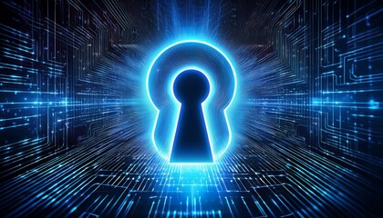 a glowing blue keyhole symbolizes digital security
