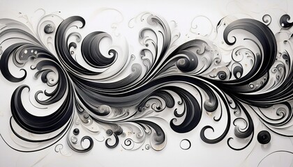 intricate black ink swirls elegant flourishes and flowing calligraphy patterns on white background flourish sophisticated