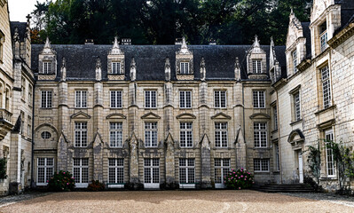 Internal court of castle Usse also known as castle of sleeping beauty, XV century. River Loire valley, France	