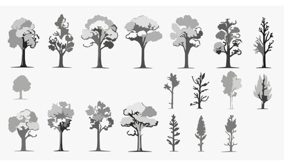 Architectural tree elevation and plant icon vector set for landscape and environmental design