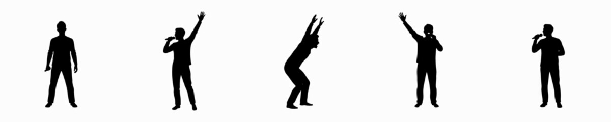 Obraz premium Simple Flat Silhouette Singer Performing with Microphone on Stage Set