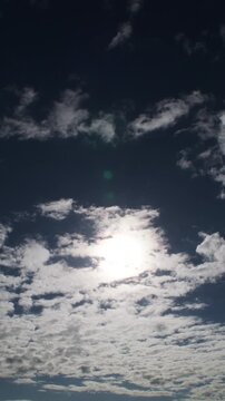 Clouds passing in a blue sky. Time Lapse. 4K Vertical