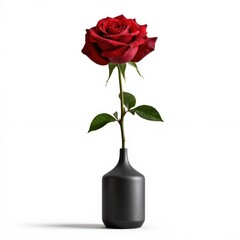 a single red rose in a black vase