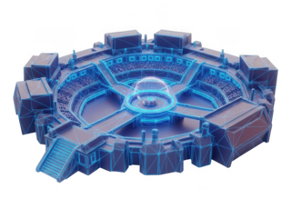 Futuristic stadium wireframe isolated on transparent background for gaming asset, technology, and esports