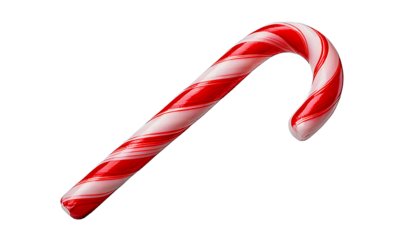  Red and white striped candy cane, with a curved hook shape, isolated on a transparent backgrund.png