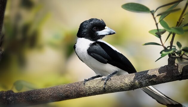 Black And White Tropical Boubou Or Laniarius Major Or Bush Shrike In Tree