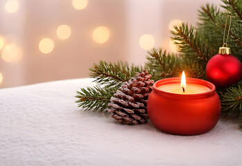 Christmas Candle with Pine Cone and Festive Decoration
