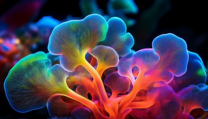 Glowing Abstract Coral Like Forms With Vibrant Bioluminescent Colors Bio Background