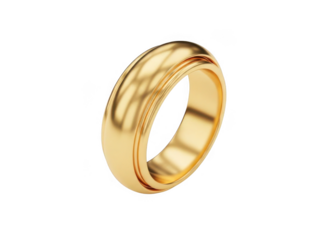 Shiny gold wedding band isolated on transparent background for luxury jewelry branding, web, and social media marketing