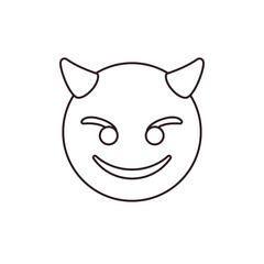 Fototapeta premium devil evil purple face horned smiling with horns mischief naughty halloween emoji symbol sign icon vector illustration isolated flat