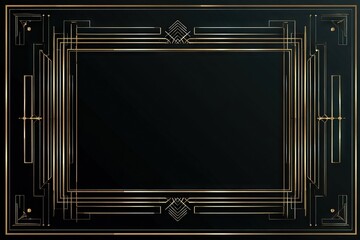 Luxurious Black and Gold Art Deco Rectangular Frame Background - Space for Text