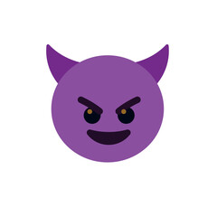 Obraz premium devil evil purple face horned smiling with horns mischief naughty halloween emoji symbol sign icon vector illustration isolated flat