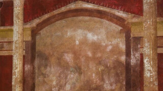 ancient roman fresco painted architectural arch columns faded decorative detailing centuries wear soften surfaces house augustus up close rome italy empire emperor of 