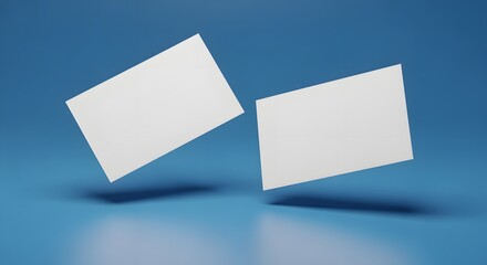 Clean Floating Blank Business Cards Mockup on Blue Background