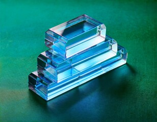 clear blue acrylic blocks stair stack on green surface