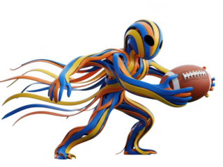 Stylized abstract character holding an american football isolated on transparent background for sports branding, web, and social media marketing.