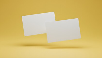 Blank Business Cards Mockup Floating on Warm Yellow Background