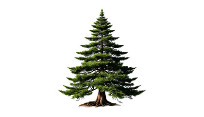 Fototapeta premium Stylized green pine tree with layered branches and a dark shadow, isolated on a transparent 