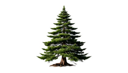  Stylized green pine tree with layered branches and a dark shadow, isolated on a transparent 