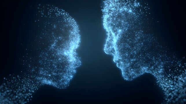 Digital Faces - A Futuristic Depiction of Connection and Artificial Intelligence. - Powered by Adobe