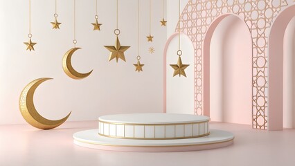 minimalist Ramadan background, a podium for product display