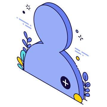 Isometric blue avatar silhouette with decorative elements and yellow accents