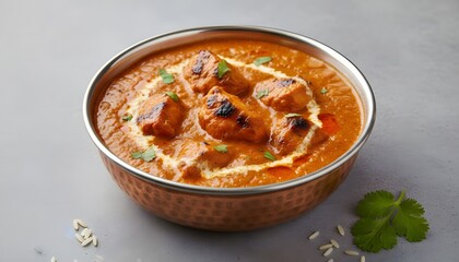 Rich and Creamy Indian Curry Dish in a Copper Bowl, Close up