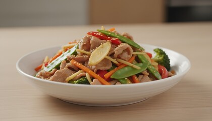 Savory Chicken and Vegetable Stir-fry, close up