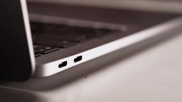 turn-on USB Type-C hub in gray laptop computer