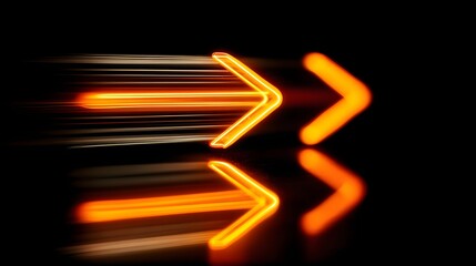 Dynamic Orange Arrows - A Visual Representation of Speed and Motion on Black Background.
