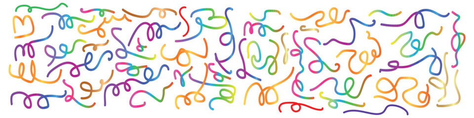 Fototapeta premium Line shape color gradient, abstract wave 3d element, fluid ribbon rainbow color, spiral dynamic kid doodle, colorful neon gradation fun curve isolated on white background. Bright vector illustration 1