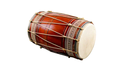 Traditional Dholak Drum, with Decorative Bands and White Drumheads, isolated on a transparen.png