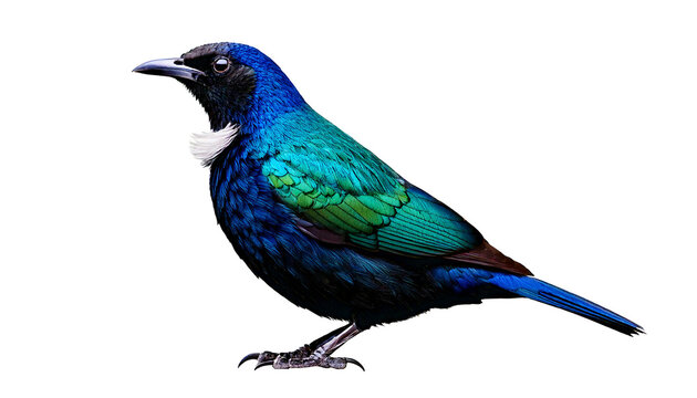  Tui bird, with iridescent green-blue feathers and white throat tuft, isolated on a transpare.png