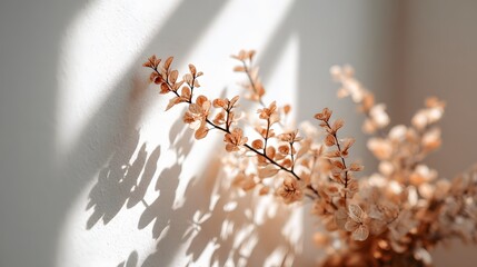 Elegant floral arrangement with soft lighting and shadows on a white wall.