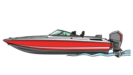 Naklejka premium Modern Red Speedboat Vector Illustration: Summer Vacation Icon, Adventure Symbol, Boating Lifestyle Graphic, Nautical Design, Isolated on transparent background.