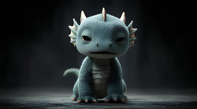 Azure Tidal Whelp: Fluffy Baby Dragon with Big Eyes and Spiked Fins