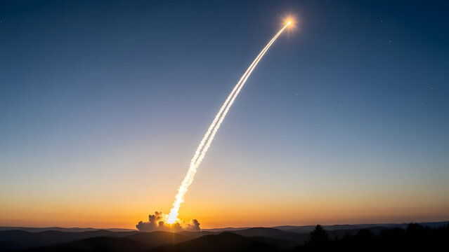 Rocket launch at sunset