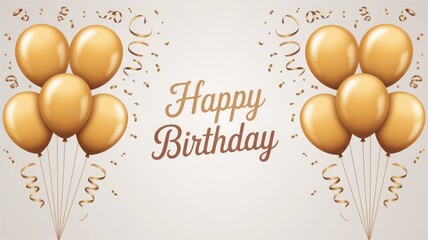 Luxury Birthday Greeting Card with Golden Balloons