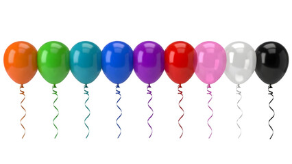 Colorful balloons row isolated on transparent background